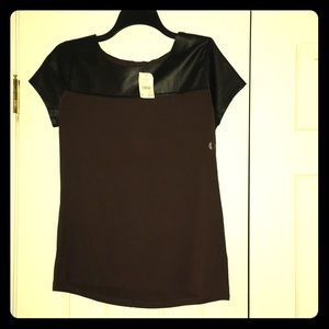 Top with black faux leather NWT size Medium